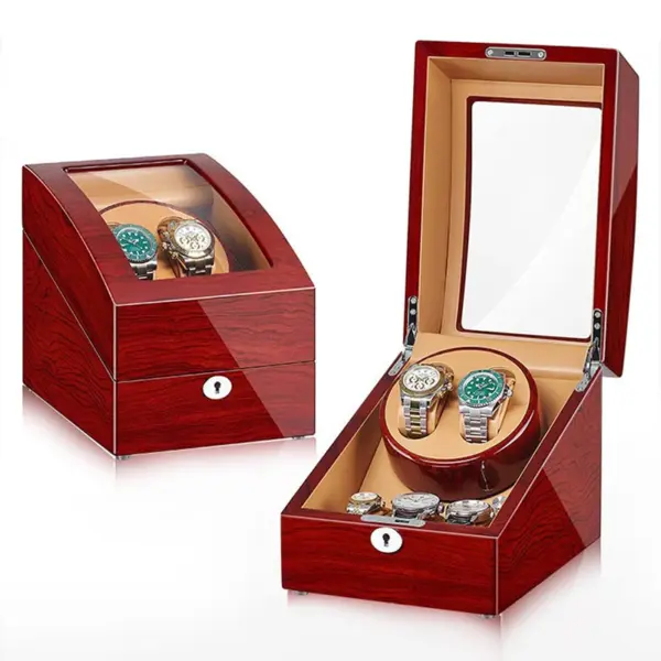 Wood Grain Watch Winder with Storage for 2 Watches #1