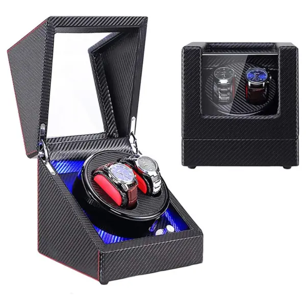 Carbon Fiber Watch Winder for 2 Watches with LED Lights #1