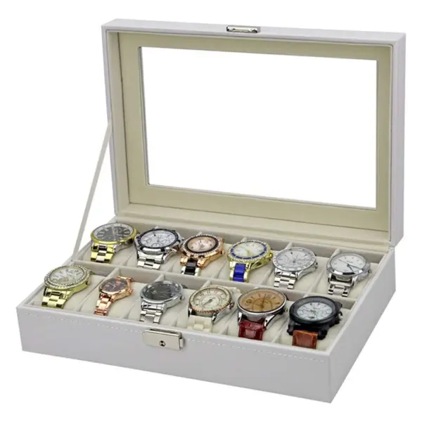 White Leatherette Watch Case for 12 Watches #1
