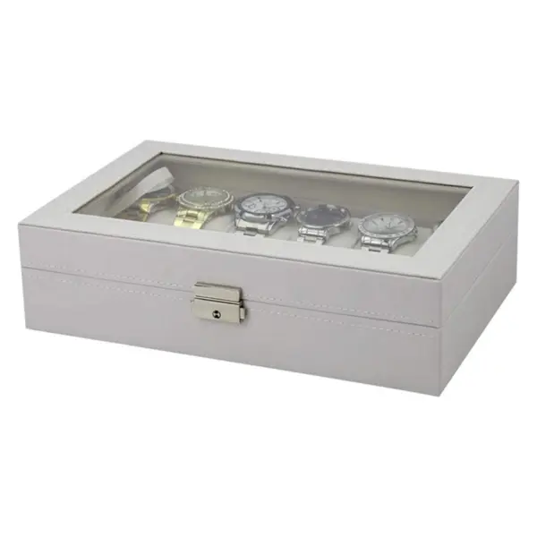 White Leatherette Watch Case for 12 Watches #2
