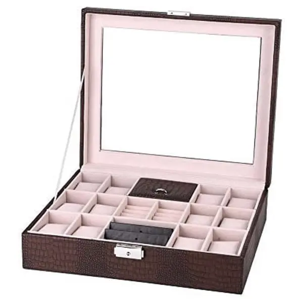 Alligator Leatherette Combination Watch Jewelry Box for 8 Watches #1