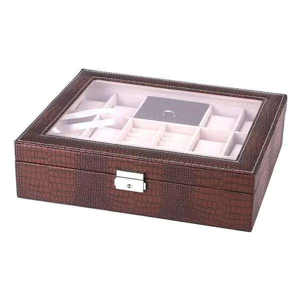 Alligator Leatherette Combination Watch Jewelry Box for 8 Watches #2