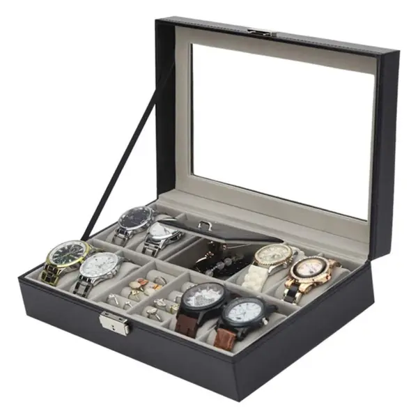 Matte Black Combination Watch Jewelry Box for 8 Watches #1