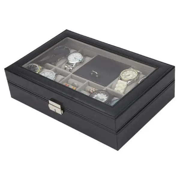 Matte Black Combination Watch Jewelry Box for 8 Watches #2