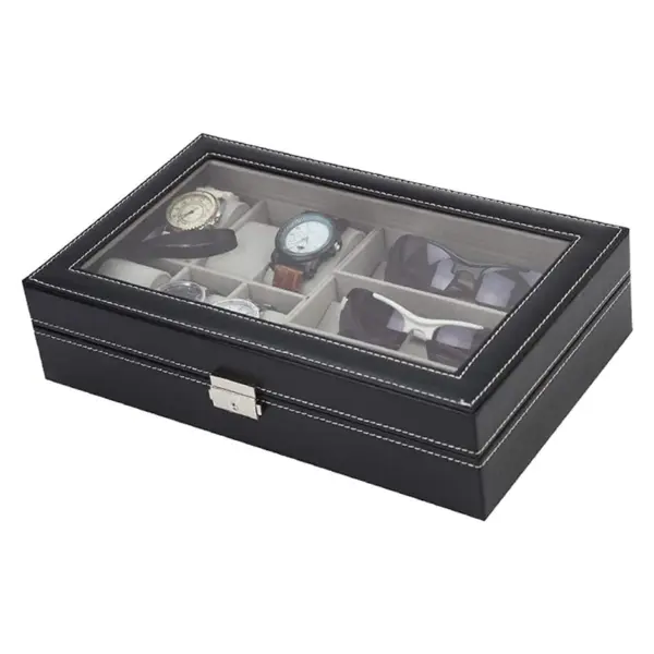 Matte Black Combination Watch Sunglasses Box for 6 Watches #2