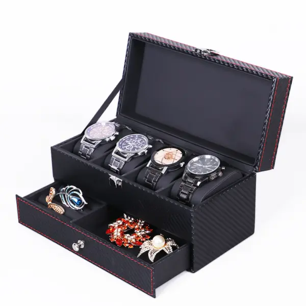 Black Carbon Fiber Watch & Jewelry Box for 4 Watches #1