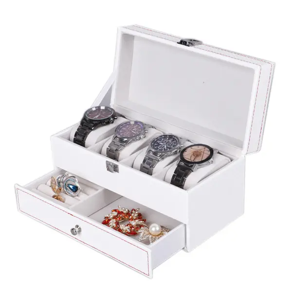 White Carbon Fiber Watch & Jewelry Box for 4 Watches #1