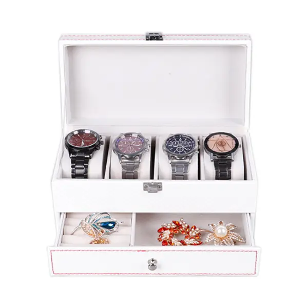 White Carbon Fiber Watch & Jewelry Box for 4 Watches #2