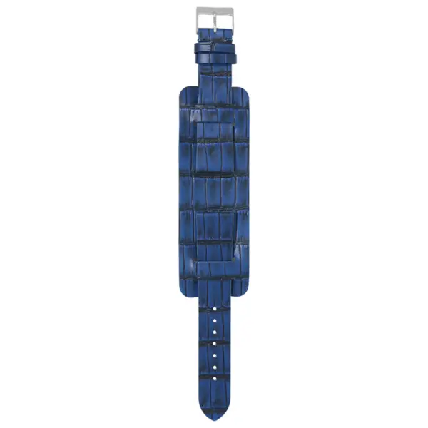 ds23.5 Main Blue StrapsCo DASSARI Vintage Alligator Embossed Leather Cuff Strap