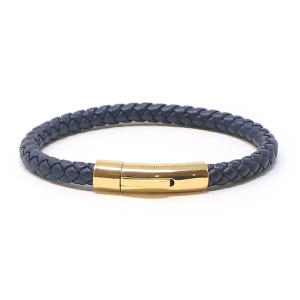 bx3.5.yg Blue Main StrapsCo Leather Bolo Bracelet with Yellow Gold Clasp