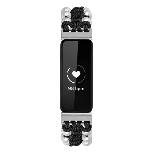 fb.ny34.1 Front Black StrapsCo Adjustable Bead Strap for Fitbit Inspire 2