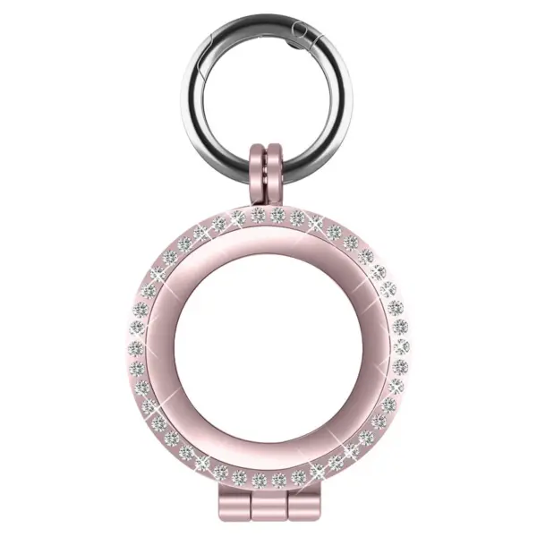 a.at10.pg Main Pink Gold StrapsCo Stainless Steel Bedazzled Keyring Apple AirTag Holder Protective Case 1
