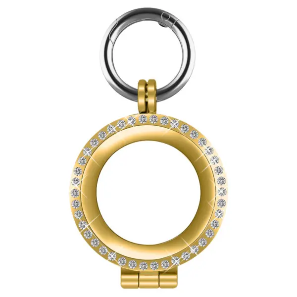a.at10.yg Main Yellow Gold StrapsCo Stainless Steel Bedazzled Keyring Apple AirTag Holder Protective Case 1