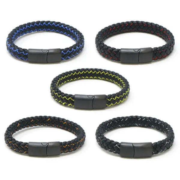 bx14.mb All Color StrapsCo Plaited Two Tone Leather Bracelet with Black Clasp