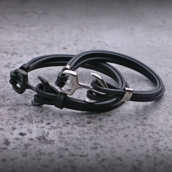 bx12 Creative Pic StrapsCo Black Leather Bracelet Wristband Bangle with Silver or Matte Black Anchor Clasp