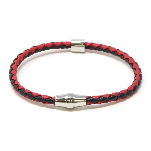 bx9.1.6.ps Main Black Red Silver Clasp StrapsCo Thin Two Tone Braided Bracelet Wristband Bangle with Silver Clasp