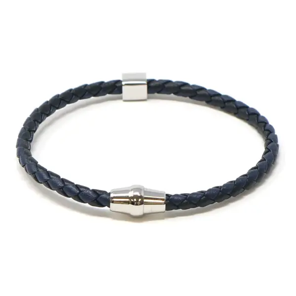 bx9.1.5.ps Main Black Dark Navy Silver Clasp StrapsCo Thin Two Tone Braided Bracelet Wristband Bangle with Silver Clasp