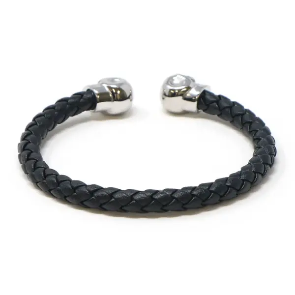 bx7.1.ps Back Black Silver Skulls StrapsCo Braided Black Leather Bracelet Wristband Bangle with Silver Skulls
