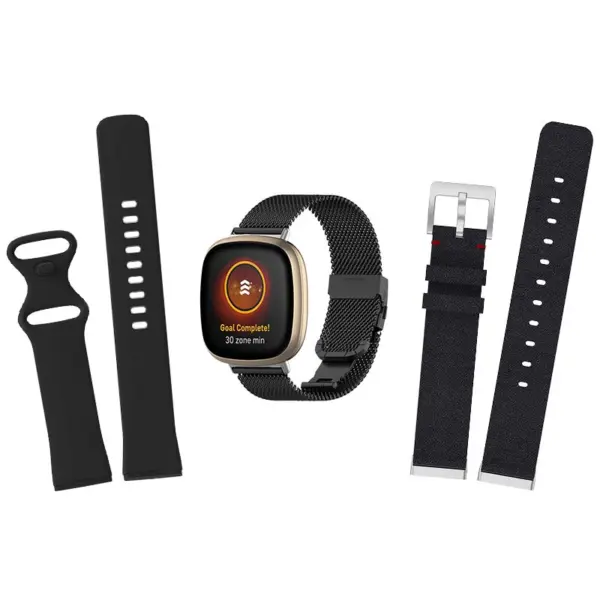 Mens Strap Bundle 2 for Fitbit Sense Versa 3 Black Black Black