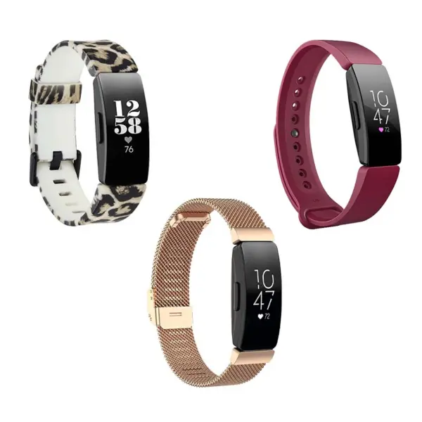 Womens Strap Bundle for Fitbit Inspire Inspire HR Animal Print Rose Gold Sangria Purple