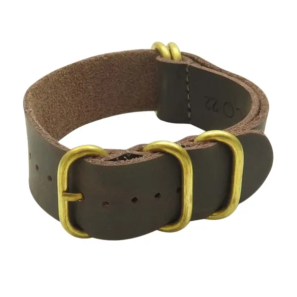 StrapsCo Soft Leather Nato Strap with Solid Bronze Rings in Dark Brown NT.2.bz