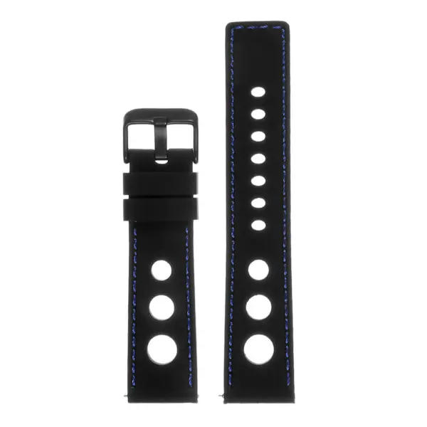 Pu11.1.5.mb Silicone Rally Strap In Black W Blue Stitching W Matte Black Buckle 3