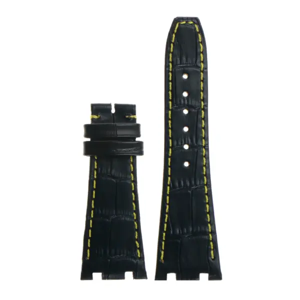 ap.l4.1.10 DASSARI Croc Embosed Leather Strap for Audemars Piguet in Black w Yellow Stitching 2