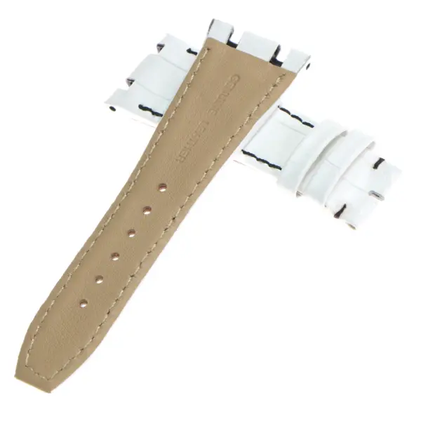 ap.l4.22.1 DASSARI Croc Embosed Leather Strap for Audemars Piguet in White w Black Stitching 3