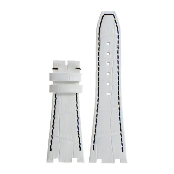 ap.l4.22.1 DASSARI Croc Embosed Leather Strap for Audemars Piguet in White w Black Stitching 2
