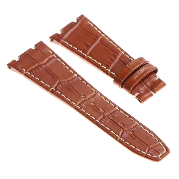 ap.l4.3.22 DASSARI Croc Embosed Leather Strap for Audemars Piguet in Tan w White Stitching