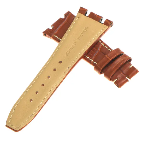 ap.l4.3.22 DASSARI Croc Embosed Leather Strap for Audemars Piguet in Tan w White Stitching 3