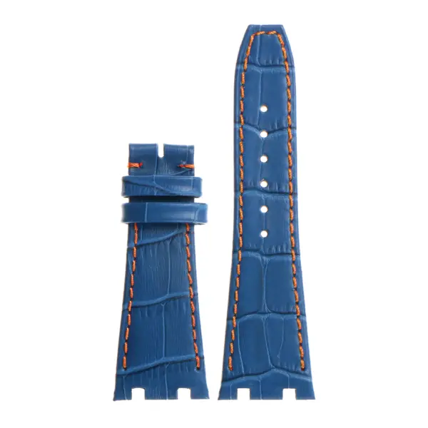 ap.l4.5.12 DASSARI Croc Embosed Leather Strap for Audemars Piguet in Blue w orange Stitching 2