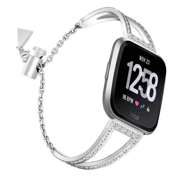 fb.m92.ss Main Silver StrapsCo Stainless Steel Adjustable Bracelet with Rhinestones for Fitbit Versa