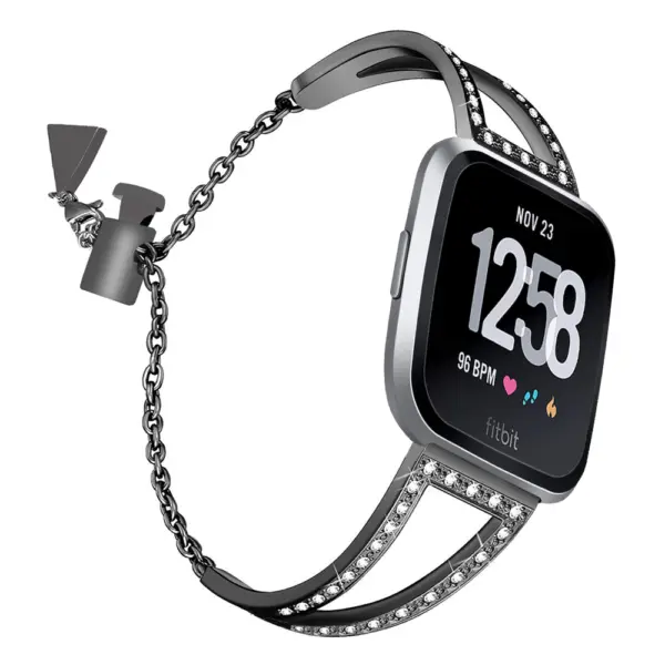 fb.m92.mb Main Black StrapsCo Stainless Steel Adjustable Bracelet with Rhinestones for Fitbit Versa
