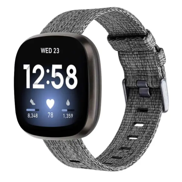 fb.ny19.7 Main Grey StrapsCo Canvas Watch Band Strap with Polished Silver Buckle for Fitbit Versa 3 Fitbit Sense