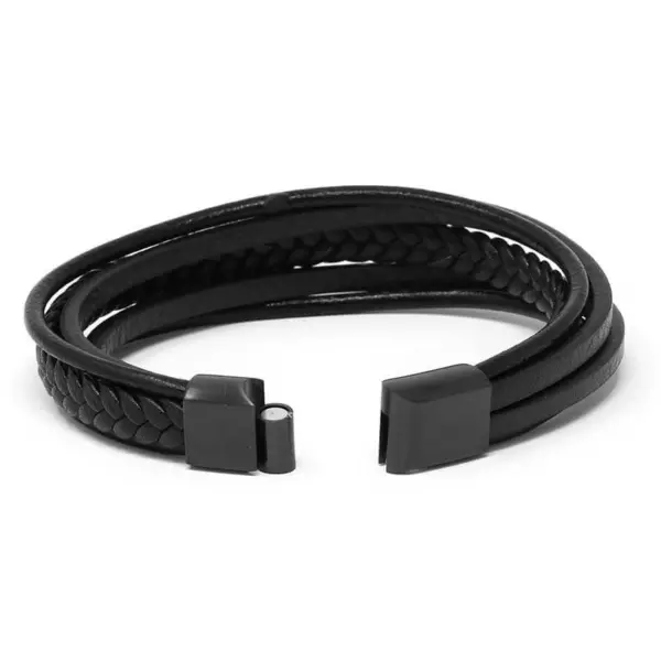 Stacked Leather Bracelet Open Clasp