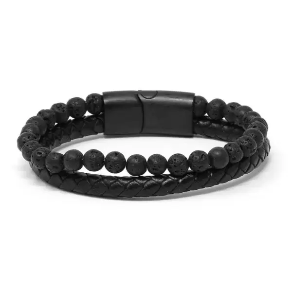 Lava Stone & Bolo Leather Bracelet Backside