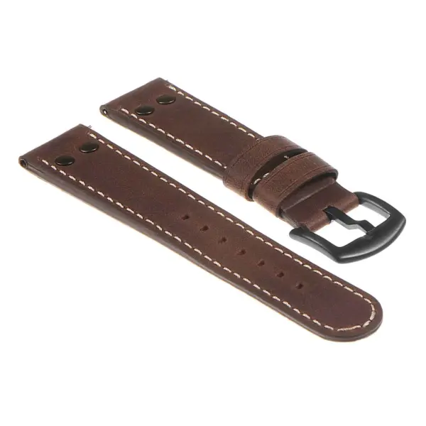 Ds14.2.mb DASSARI Vintage Leather Watch Strap In Brown W Matte Black Buckle