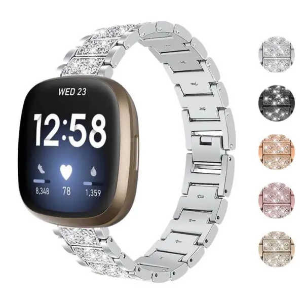 Fb.m127.ss Gallery Silver StrapsCo Stainless Steel Metal Bracelet Watch Band With Rhinestones For Fitbit Versa 3 & Fitbit Sense