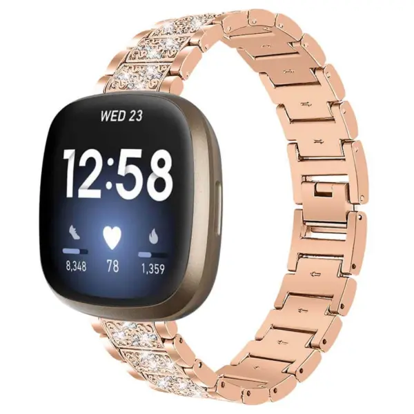 Fb.m127.rg Main Rose Gold StrapsCo Stainless Steel Metal Bracelet Watch Band With Rhinestones For Fitbit Versa 3 & Fitbit Sense
