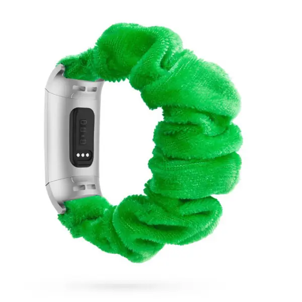 fb.w2.11 Main Green StrapsCo Fuzzy Elastic Scrunchie Watch Band Strap for Fitbit Charge 4 Charge 3