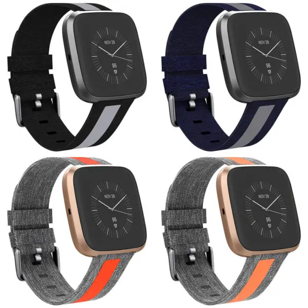 fb.ny16 All Color StrapsCo Reflective Nylon Canvas Woven Watch Band Strap for Fitbit Versa Versa 2 Versa Lite
