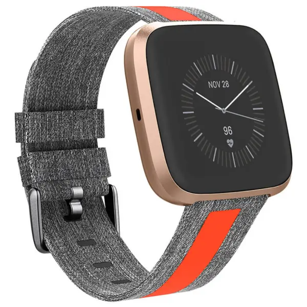 fb.ny16.7.6 Main Grey Red StrapsCo Reflective Nylon Canvas Woven Watch Band Strap for Fitbit Versa Versa 2 Versa Lite