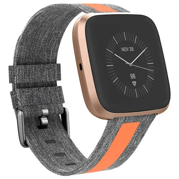 fb.ny16.7.12 Main Grey Orange StrapsCo Reflective Nylon Canvas Woven Watch Band Strap for Fitbit Versa Versa 2 Versa Lite