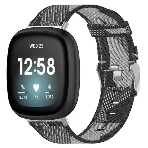 fb.ny15.7a Main Grey & Black StrapsCo Woven Canvas Watch Strap for Fitbit Versa 3 & Sense