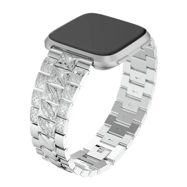 fb.m106.ss Main Silver StrapsCo Alloy Metal Link Watch Band Strap with Rhinestones for Fitbit Versa