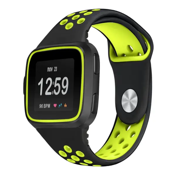Fb.r47.1.11 Main Black & Green StrapsCo Perforated Rubber Watch Band Strap For Fitbit Versa