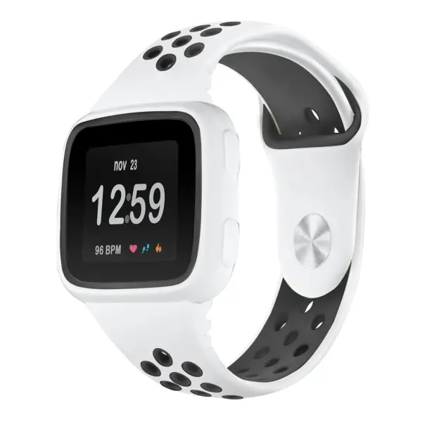 Fb.r47.22.1 Main White & Black StrapsCo Perforated Rubber Watch Band Strap For Fitbit Versa