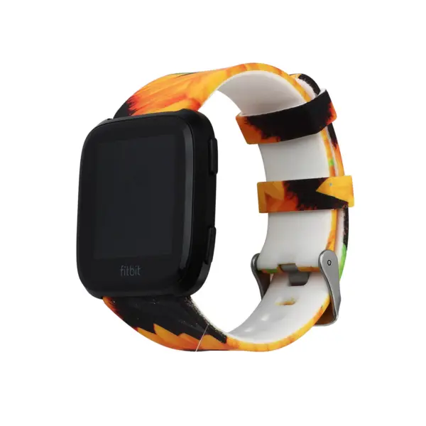 Fb.r51.d Main Sunflowers StrapsCo Silicone Rubber Watch Band Strap With Floral Pattern For Fitbit Versa