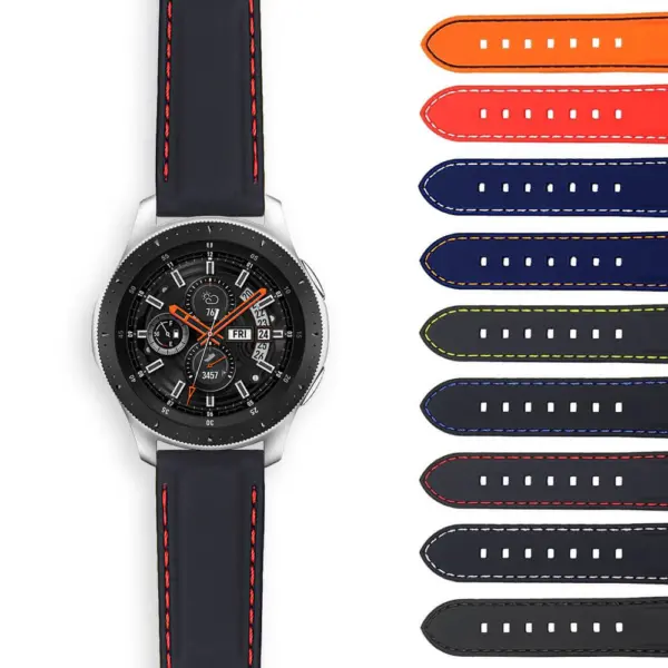 S.pu1 StrapsCo Rubber Watch Band Strap With Contrast Stitching For Samsung Galaxy Watch 46mm Silver
